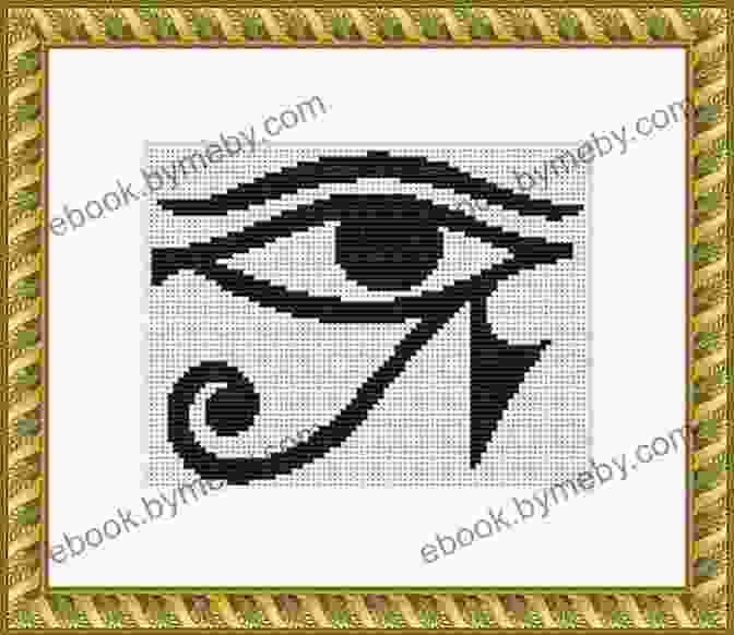 A Close Up Of A Completed Eye Of Horus Counted Cross Stitch Design, Featuring Vibrant Colors And Intricate Details. Eye Of Horus Counted Cross Stitch (Egyptian Collection)