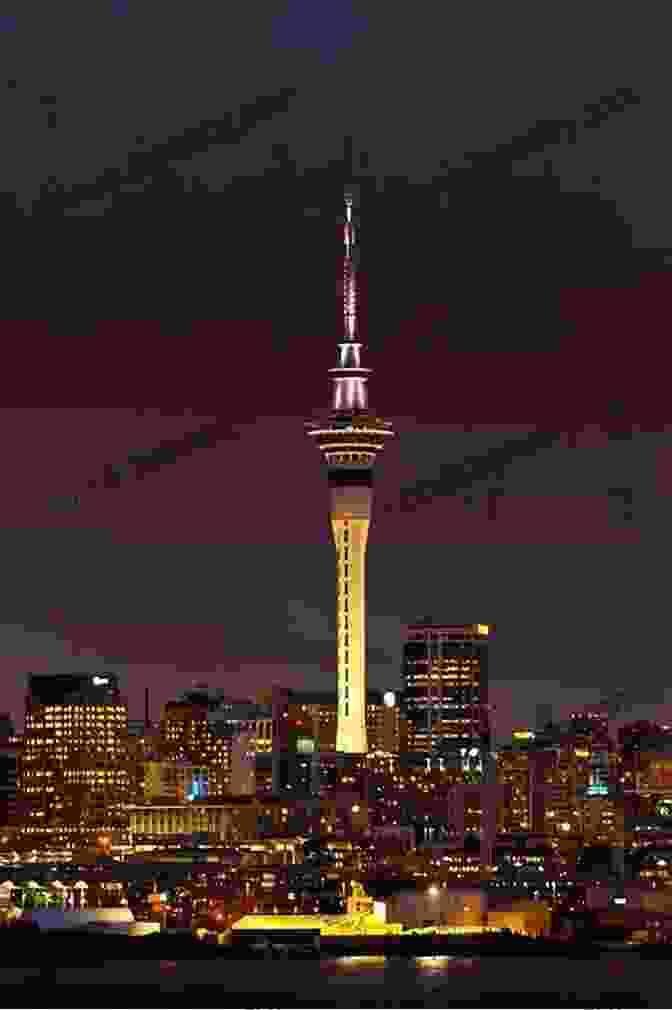 A Panoramic View Of The Auckland Skyline, With The Iconic Sky Tower Dominating The Foreground. New Zealand Memories: A Painterly Journey Through Aotearoa The Land Of The Long White Cloud