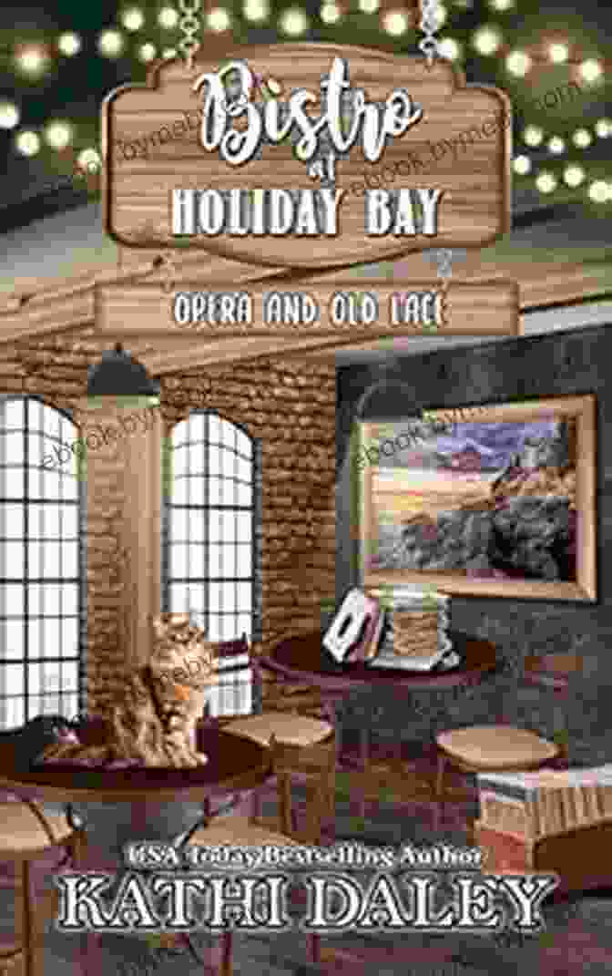 Bistro At Holiday Bay Book Cover With A Vintage Style Image Of A Bistro And A Woman Singing Opera Bistro At Holiday Bay: Opera And Old Lace