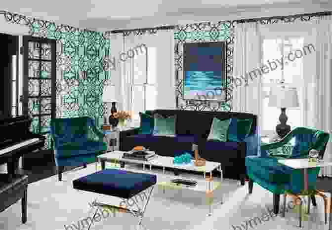 Teal Living Room With Velvet Couch And Geometric Patterns I Feel Teal Kate Spohn